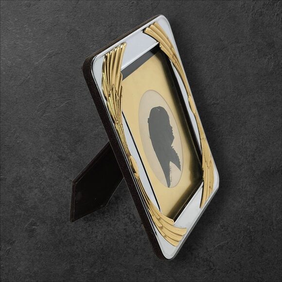 Vintage MCM Silver Gold Picture Frame 5x7 Hollywood Regency 1970s + Silhouette - Picture 3 of 10